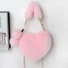 Bolso de mano transfronterizo con forma de corazón de felpa, bolso de hombro y bandolera para mujer, bolso de cadena de piel sintética de conejo, bolso lindo con forma de corazón, modelo nuevo