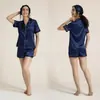 Pijama de Verano para Mujer con Rayas, Color Sólido, Pantalones Casuales Básicos para Dormir, Conjunto de Shorts de Manga Corta para Ropa de Casa de Mujer - Amazon Europeo y Americano