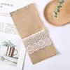 Bolsa de encaje de lino para cuchillo y tenedor Bolsa decorativa navideña de lino para cuchillo y tenedor Festival de bodas Amor de boda Fabricantes de cuerda de cáñamo