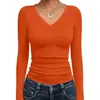 Aliexpress Mais Vendida Transfronteiriça Gola V Fina Camiseta Shein, Manga Longa Slim Fit Feminina Cor Sólida Casual Camiseta Básica Top