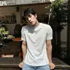 Camiseta de verano para hombre de estilo americano con patrón oscuro de punto jacquard acanalado, manga corta, hombros normales y mangas con puño, para deportes y fitness