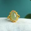 Anillo para hombre y mujer con superficie de huevo de jade Hetian natural incrustada al por mayor simple retro boca abierta pequeño fresco Anillo para mujer al por mayor