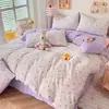 Juego de cuatro piezas de algodón acolchado fresco y sencillo estilo Ins, ultra suave para dormir sin nada, estampado floral estilo pastoral, juego de tres piezas para dormitorio, funda de edredón de gasa de doble capa