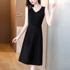 Vestido chaleco negro para mujer 2024 nuevo verano ropa exterior sin mangas largo medio línea A adelgazante de cintura pequeña falda negra