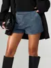 Pantalones cortos retro de gamuza populares transfronterizos europeos y americanos para mujer, de cintura alta, diseño plisado, pantalones cortos ajustados casuales con estilo y bolsillos