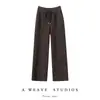 Calça feminina de cashmere puro de perna larga com trama olho de perdiz, costura central, cintura alta, modelagem que afina, nova calça reta felpuda outono-inverno