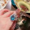 Brincos de gota d'água azul Topa brilhantes, designer banhado a ouro 18K, brincos de borla de cristal geométrico com ponta de zircônia, colar