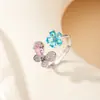 Novo Anel Aberto Flor Rosa Diamante Borboleta Dupla Cabeça, Não Desbota, Anel de Dedo Indicador Totalmente Cravejado, Sensação de Luxo Leve e Alto Padrão para Mulheres
