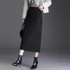 Saia de lã midi lápis de corte justo e elegante com fenda para mulheres, com brilho de seda, nova coleção outono/inverno 2026, cintura alta