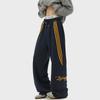Pantalones deportivos con estampado de letras americanas para hombre, primavera y verano, retro, de tres rayas, drapeados, largos hasta el suelo, rectos, casuales