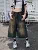 Shorts Jeans Largos Estilo Americano High Street Retrô Antigo Masculino e Feminino Lavado Reto Solto Casual Versátil Pantalona Cropped