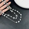 Colar Longo Estiloso Ins Europeu e Americano Estrela de Cinco Pontas Pérola Acessórios Femininos Moda de Nicho Joia de Corrente para Clavícula Empilhada