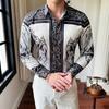 Camisa de manga larga con solapa y sin plancha para hombre, nueva tendencia, con estampado digital, informal, de moda, 3008