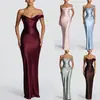 Transfronteiriço 2026 Europeu e Americano Primavera/Verão Novo Vestido Bodycon Sem Mangas de Um Ombro de Cetim INS Festa Férias Roupas Femininas