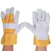 Guantes de soldadura eléctrica cortos de piel de vaca de dos capas Clase AB, palma completa, color natural, media piel, lona roja, lona amarilla, guantes de protección laboral para soldador