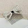 Grampo de Cabelo com Laço de Bolinhas Estilo Coreano Pente de Cabelo Grampo Fofo de Princesa Pente Invertido Presilha de Cabelo Presilha Doce Fresca para Franja