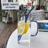 Vaso de vidrio cuadrado con asa, para uso doméstico, con pajita de color de alta calidad, resistente a altas temperaturas, con fondo plano y calentable para mujer.