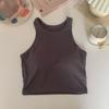 Camiseta Racer de Algodón Puro con Espalda Hermosa, Versátil Estilo Deportivo de Verano para Mujer, Cuello Redondo sin Mangas, Top Interior para Mujer con Efecto Adelgazante, con Almohadilla en el Pecho