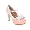 Zapatos de color a juego con lazo elegante Zapatos de T poco profundos mesa de agua tacones altos gruesos 32-45 Zapatos de comercio exterior de Amazon