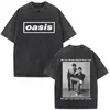O-Oasis Live 25 Tour Banda de Rock Británica Camiseta Retro Lavada Ropa para Hombre y Mujer Algodón Casual