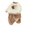 Conjunto de moletom de fleece espesso para bebê, outono e inverno, para meninos e meninas, roupa quente de duas peças