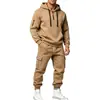 Conjunto de moletom com capuz e calça casual de inverno, masculino, europeu e americano, casual, esportivo, soltinho e quente, em estoque