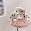 Cárdigan de Punto para Niñas Primavera y Otoño Moda Suéter Abrigo de Manga Larga Lindo Versátil Top de Lana Venta al por Mayor Transfronteriza