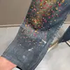 Primavera/Verano 2026 Transfronterizo Retro Estampado de Cielo Estrellado Abalorios Pesados Estilo Callejero Vintage Estilo Ins Pantalones Rectos Americanos