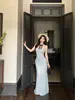 Vestido Largo Sexy y Atractivo de Cuello Halter sin Tirantes para Mujer, Moda de Verano, Elegante Ceñido a la Cintura, Adelgazante, Tendencia de Vestido Largo de Alta Gama