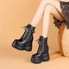 Novas Botas Martin de Solado Grosso Outono e Inverno para Mulheres, Botas Curtas com Salto Super Alto e Aumento Interno de Altura de 16cm, Botas Plataforma com Cadarço para Mulheres