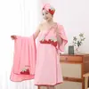 Set de Toalla de Fresa de Terciopelo de Coral, Toalla de Baño, Gorro para Secar el Cabello para Niñas, Uso en Casa, Gorro para Champú, Falda de Baño Suave y Absorbente
