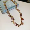 Nuevo Collar de Zirconia Cuadrada y Gota de Agua con Brillo de Piedras Preciosas de Colores Cadena de Clavícula de Lujo Ligero Nicho Exquisito Trabajo Pesado Collares Blanqueadores para Mujeres
