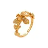 Anel Aberto Irregular com Diamantes Pavimentados Flor de Íris Moda High-End Anel de Flor para Dedo Indicador Banda Feminina