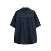 Yidao Vintage 2026 Verano Nuevo Estilo Japonés de Moda Bolsillo de Parche Cuello Cubano Rayas Holgada Casual Manga Corta Camisa para Hombre