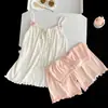 Pijama Infantil de Modal para Meninas, Conjunto de Camisola e Shorts de Verão, Roupa de Dormir Estilo Coreano Doce e Fofa, Estilo Ins