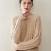Camiseta base de punto de cachemira simple y versátil para mujer con cuello semi-alto, corte holgado, suave y amigable con la piel, suéter cálido de manga larga