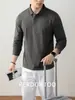 Lujo Ligero Negocios Algodón Piqué Mercerizado Polo Camiseta de Manga Larga para Hombre Otoño e Invierno Elegante Transpirable Color Sólido Camiseta Base