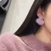 Brincos de Pelo de Vison Roxo ~ Brincos Doces de Outono e Inverno para Meninas Quadrados Brincos de Pelúcia Suave Atmosfera Brincos Femininos