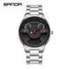 Reloj de cuarzo Sanda New 1110 de malla de cuero con volante para hombre, moderno y elegante.