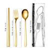 Venta caliente transfronteriza 304 acero inoxidable cuchillo, tenedor, cuchara, palillos traje de vajilla bolsa de PVC conveniente juego de cuatro piezas de vajilla portuguesa
