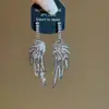 Asas de Anjo~Brilhantes Zircônias Asas Tridimensionais Brincos, Brincos de Luxo Leve de Alta Qualidade, Brincos Banhados a Ouro Real 18K para Mulheres