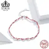 Ef El simple moda negro rojo cuerda tejida personalidad joyería joyería plata de ley s925 bola pequeña pulsera