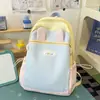 Nova mochila color block para estudantes com orelhas de coelho fofas, mochila escolar de alta aparência de desenho animado para meninas, mochila leve transfronteiriça para atividades ao ar livre