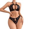 Conjunto de sutiã de comércio exterior renda divertida grande oco sutiã pescoço com amarração sem aro de aço uma corda verão roupa íntima feminina europeia e americana