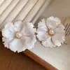 Pendientes de Botón Flor de Perla Metálica con Goteo de Aceite Aguja de Plata Personalidad Exagerada Temperamento Pendientes Diseño de Moda Adornos para Orejas Mujeres Venta al por Mayor