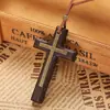 Colgante Largo de Aleación de Madera con Cruz de Doble Capa Hecha a Mano Vintage para Mujer, Hombre, Pareja, Cadena de Lana, Colgante para Coche N300