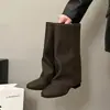Botas de Caballero Talla Grande Marrones Pierna Ancha No por Encima de la Rodilla Botas Largas 2026 Estilo Nuevo Chica Popular Otoño/Invierno Botas de Caña Alta Estilo Coreano