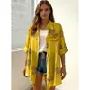 Ropa de mujer transfronteriza, comercio exterior europeo y americano, camisa de mujer estampada de moda para primavera y verano, holgada, de manga larga, con mangas remangadas, camisa casual