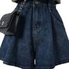 Shorts Jeans Vintage de Cor Escura de Cintura Alta para Mulheres, Shorts de Verão Plus Size Linha A Soltos de Perna Larga que Valorizam e Emagrecem a Figura