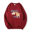 Moletom preto de gola redonda para mulheres, novo estilo outono/inverno, com estampa de cachorrinho de desenho animado, corte casual e solto, com forro de fleece adicionado para aquecimento extra